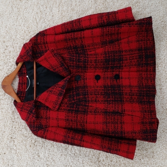 Talbots Woman 16W red black coat blazer wool blend lined button front pockets - Picture 1 of 7